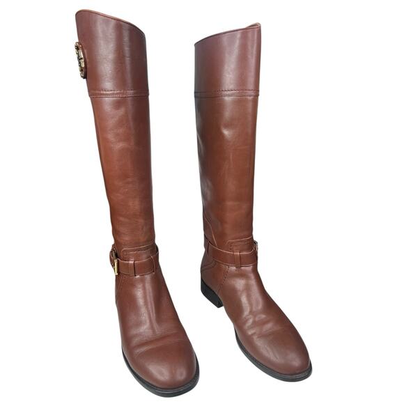 Tory Burch Women’s Adeline Brown Leather Tall Riding Boot Size US 8 - Picture 5 of 13